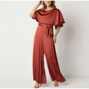NWT Melonie Size 10 Rust Jumpsuit Cape Top Over Sleeveless Top Pleated Pants